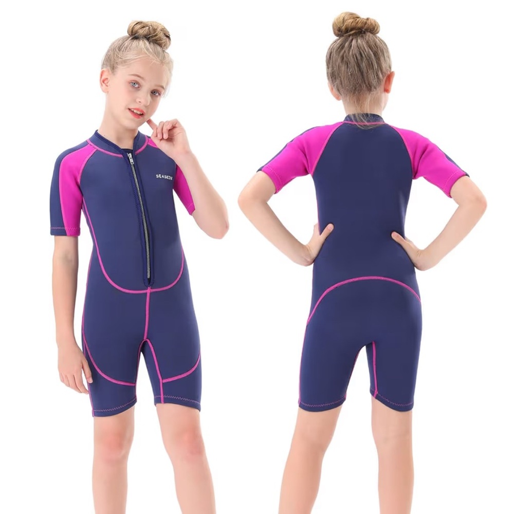 Seaskin Girls Wetsuit 2mm Front Zipper Shorty Wetsuit Thermal Sz 8 Swim Dive